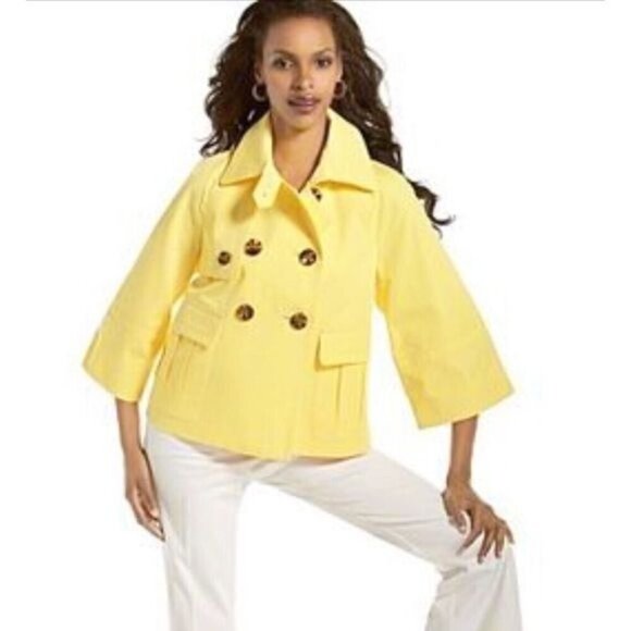 Style & Co  Swing  Yellow Rain Coat /  Peacock  Jacket  -  L - Picture 1 of 10